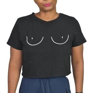 7 Day Wknd Boobs Crop Top Black Boobies Graphic Tee Cropped Cotton Shirt Small